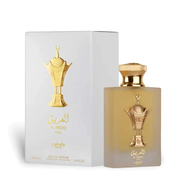 Al Areeq Gold perfume, Lattafa Pride fragrance, saffron and black tea perfume, luxury Arabic perfumes, oud and amber cologne, long-lasting unisex perfume, incense and suede leather scent, niche fragrance for men and women, premium oriental perfume, best musk and vanilla perfume.