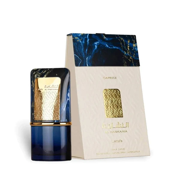 Al Nashama Caprice perfume, Lattafa fragrances, men’s luxury perfume, citrus and woody perfume, fresh spicy cologne, long-lasting Arabic perfume, elegant men’s scent, best oud perfume for men, sophisticated fragrance, premium men’s cologne.