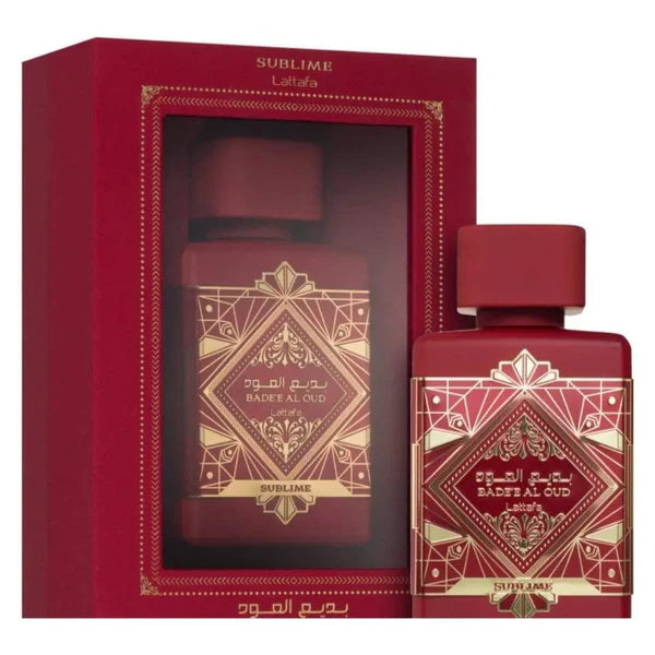 Badee Al Oud Sublime, Lattafa perfumes, unisex oud fragrance, fruity floral oud, long-lasting Arabic perfume, patchouli and vanilla perfume, elegant evening scent, niche fragrance alternative, warm and woody perfume, luxury Arabian perfume.