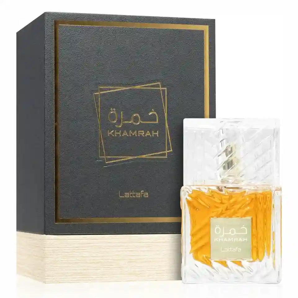 Khamrah perfume Lattafa, best Arabic perfume, gourmand oud fragrance, cinnamon and vanilla perfume, luxury unisex scent, spicy sweet perfume, warm oriental fragrance, long-lasting Arabian perfume, top-selling Lattafa perfumes, premium oud and amber scent.