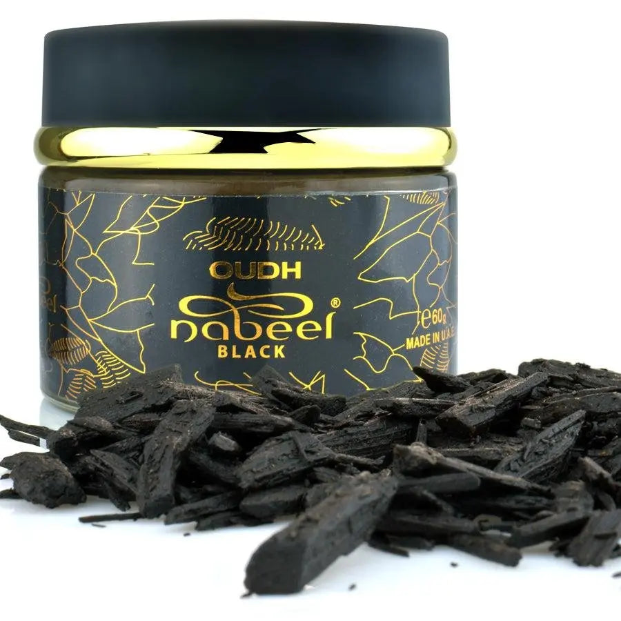 Oudh Nabeel Black, Nabeel Black Incense, Arabic bakhoor, luxury oud incense, premium bakhoor fragrance, long-lasting bakhoor, traditional Middle Eastern bakhoor, oud bakhoor with musk, bakhoor for meditation, exotic Arabic incense,