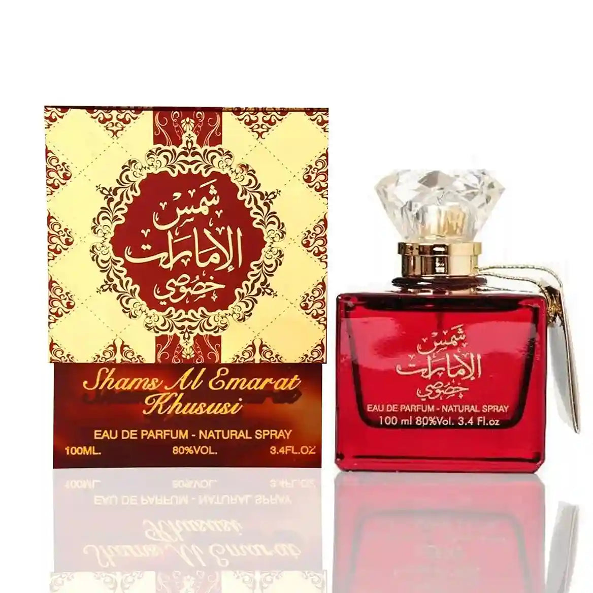 Shams Al Emarat Khususi Red Oud, Ard Al Zaafaran perfume, luxury Arabian fragrance, oud perfume for men and women, citrus and oud scent, best oriental perfumes, long-lasting EDP, Arabic perfume for special occasions, patchouli and sandalwood perfume, premium Middle Eastern fragrance, elegant and bold perfume, spicy oud perfume, seductive fragrance, warm and woody perfume, top-selling Arabic perfume.