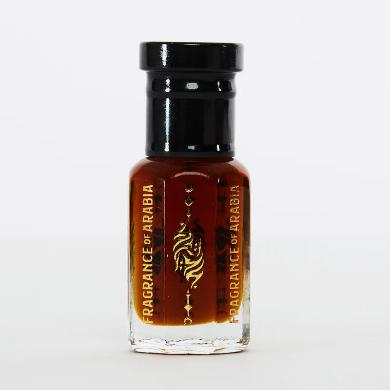 Luxury Arabian perfume bottle with intricate gold detailing