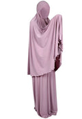 Pink rose-patterned prayer dress with flowing modest silhouette