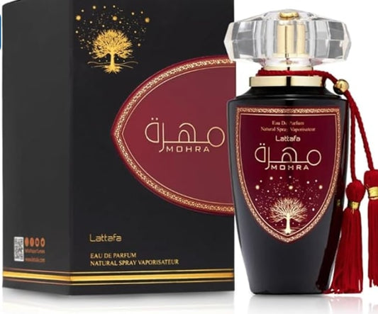 Mohra perfume, Lattafa fragrance, luxury oud perfume, unisex Arabian perfume, long-lasting oriental scent, spicy floral perfume, musk and patchouli fragrance, woody oud perfume, saffron and lavender perfume, premium Arabic fragrance