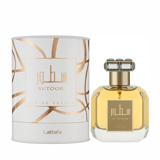Sutoor Perfume Lattafa, luxury unisex fragrance, fruity and woody perfume, long-lasting Arabic perfume, best Lattafa fragrance, peach and blood orange perfume, rum and jasmine scent, vanilla and patchouli perfume, oriental woody fragrance, warm and spicy perfume, premium oud and sandalwood perfume, top Arabian perfumes, exotic EDP for men and women, best perfume for special occasions, high-quality Middle Eastern perfume.